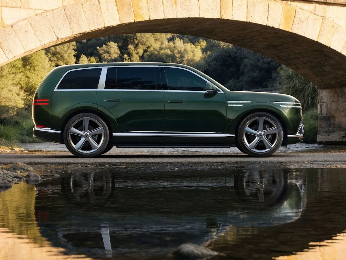 The sleek exterior design of the flagship 2027 Genesis GV90 electric SUV