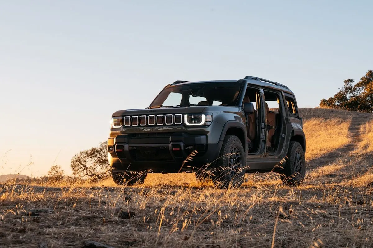 The exterior of the boxy 2026 Jeep Recon electric SUV showcasing its off-road design.