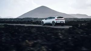 The new Polestar 4 SUV showing its elongated roofline and rear profile