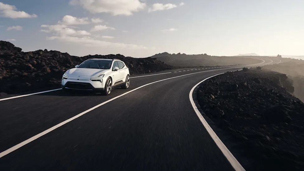 The new Polestar 4 SUV showing its elongated roofline and rear profile